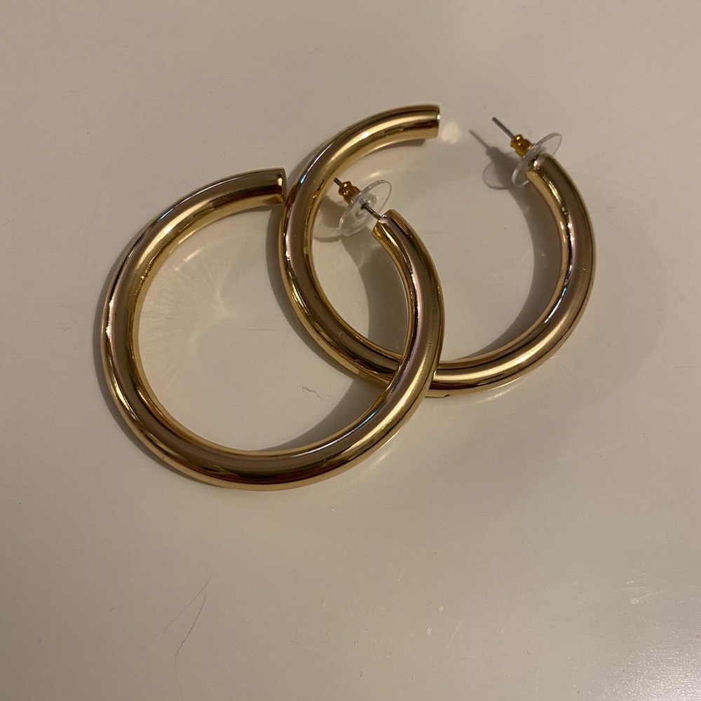 Thick Gold Hoops - image 3